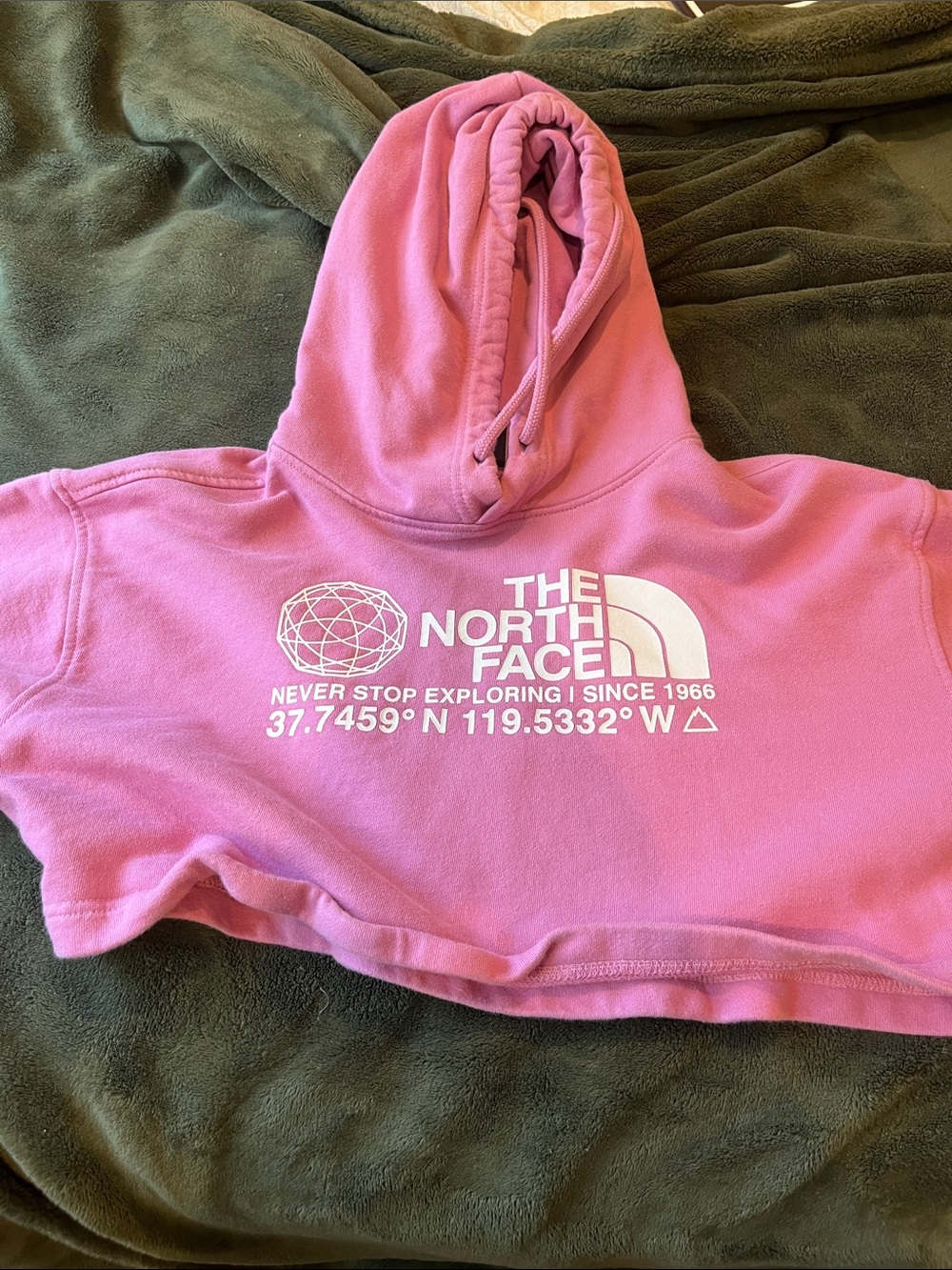 The North Face Girls Pink Cropped Pullover Hoodie with Logo